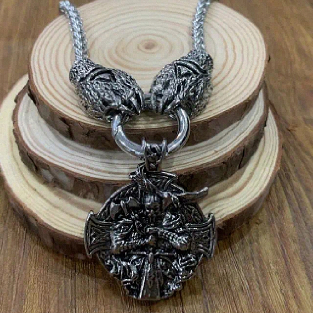 New! MEN'S Viking Bear Claw Crow Nordic Odin Cross Pendant Necklace.